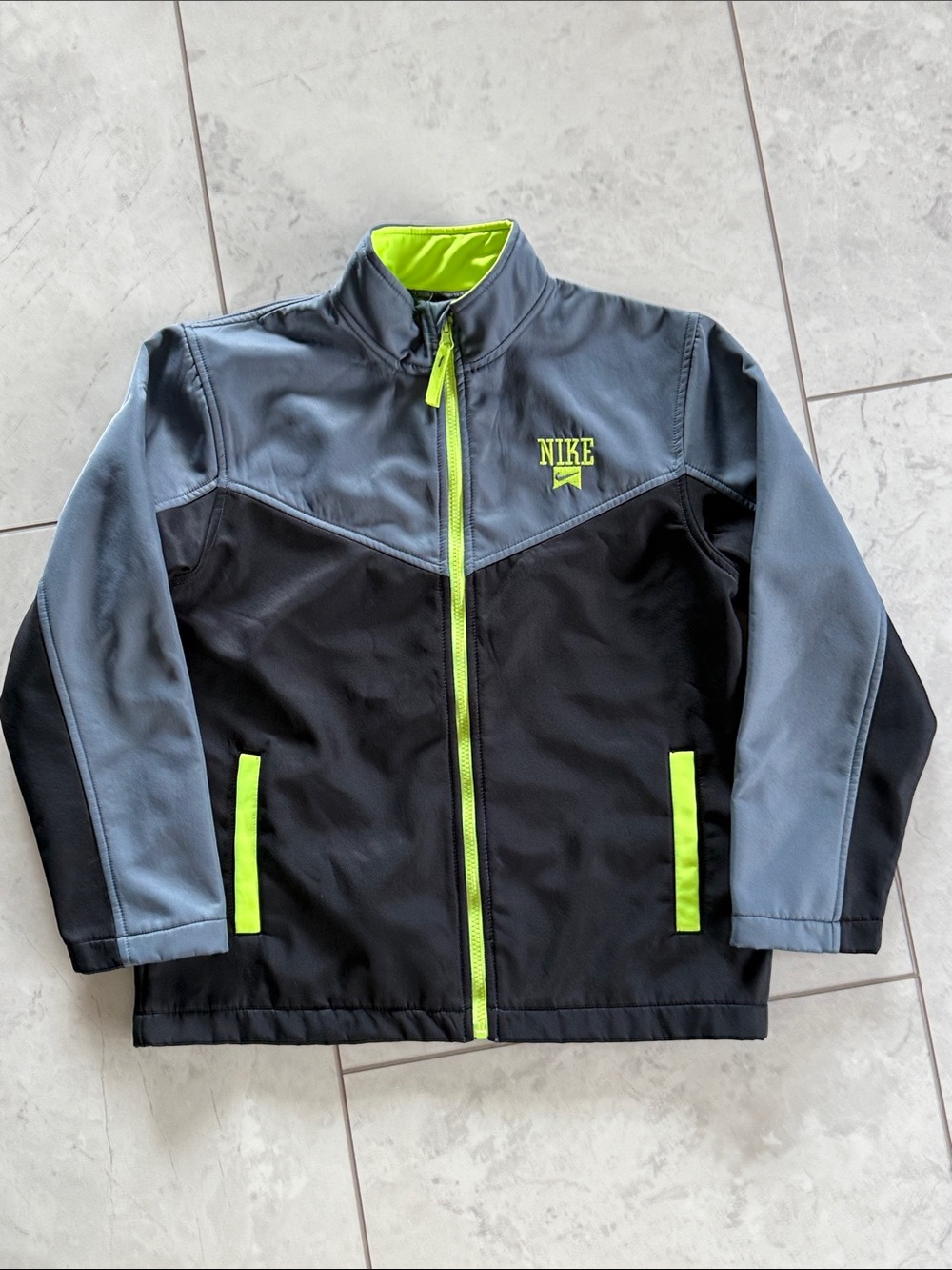 Nike Kids Black & Gray Jacket with Neon Yellow Accents, medium size 10-12